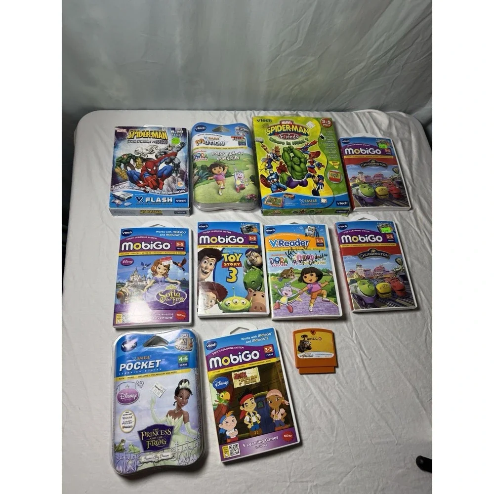 Lot of 11 VTech Games MobiGo V.Smile V.Flash Marvel Dora Toy Story 3 Disney